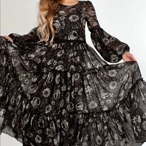 Ember Dress in Gray Boho Floral-Size